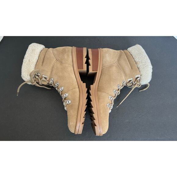 Marc Fisher LTD Brylee Beige Cream Shearling Trim Suede Lace Up Combat Boots 10M - Picture 4 of 10